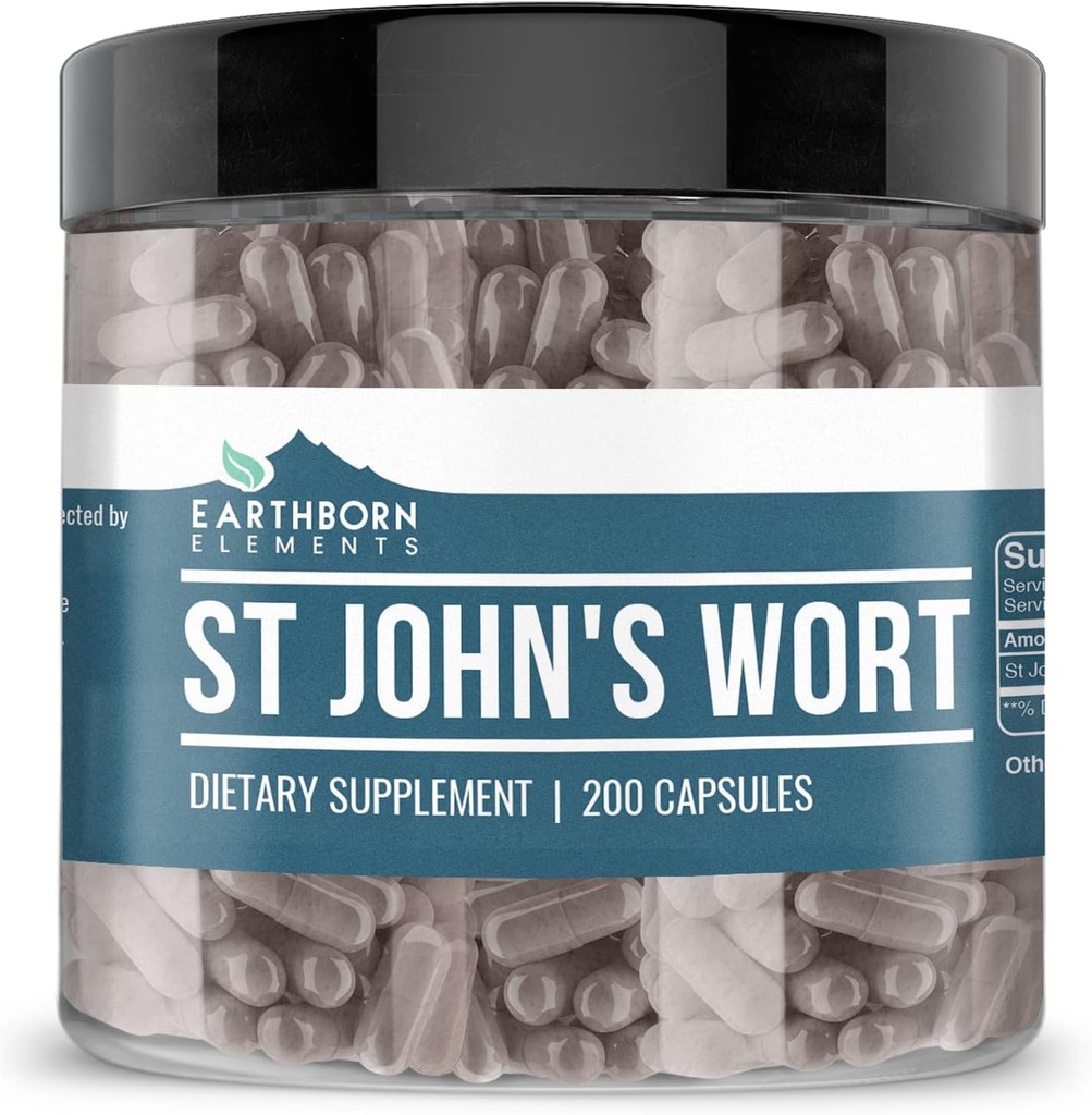 Earthborn Elements St. John’s Wort 200 Capsules, Pure & Undiluted, No Additives