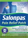Salonpas 痛みの軽減パッチ、20 カウント (パッケージ 1)、最大 12 時間 軽度の痛み、背痛、痛み、筋肉、捻挫、ブルースへの一時的な救済