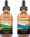 SBR Nutrition D3+K2 and L-Theanine Bundle Vitamin D3K2 (MK7) Liquid Drops, Peppermint, 1oz | L theanine 225mg Liquid Drops, 2oz | for Adults & Kids | Non-GMO, Gluten Free
