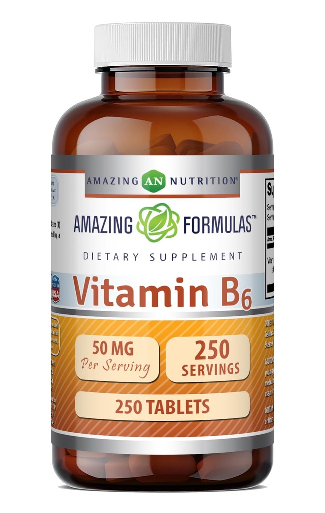 アメイジングフォーミュラビタミンB6ピリドキシン50mg 250錠サプリメント | 非GMO | グルテンフリー | アメリカ製
