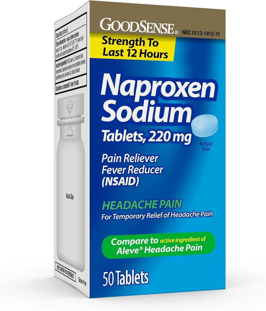 GoodSense Naproxen Sodium Tablets 220 Mg, Headache Pain, Blue, 50 Count