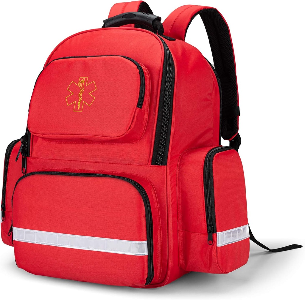 Trunab First Responder Bag Trauma Backpack Empty, Medical Emergency Kits Storage Jump Bag Pack for EMT, EMS, Police, Firefighters, Safety Officers - Patented Design Red
