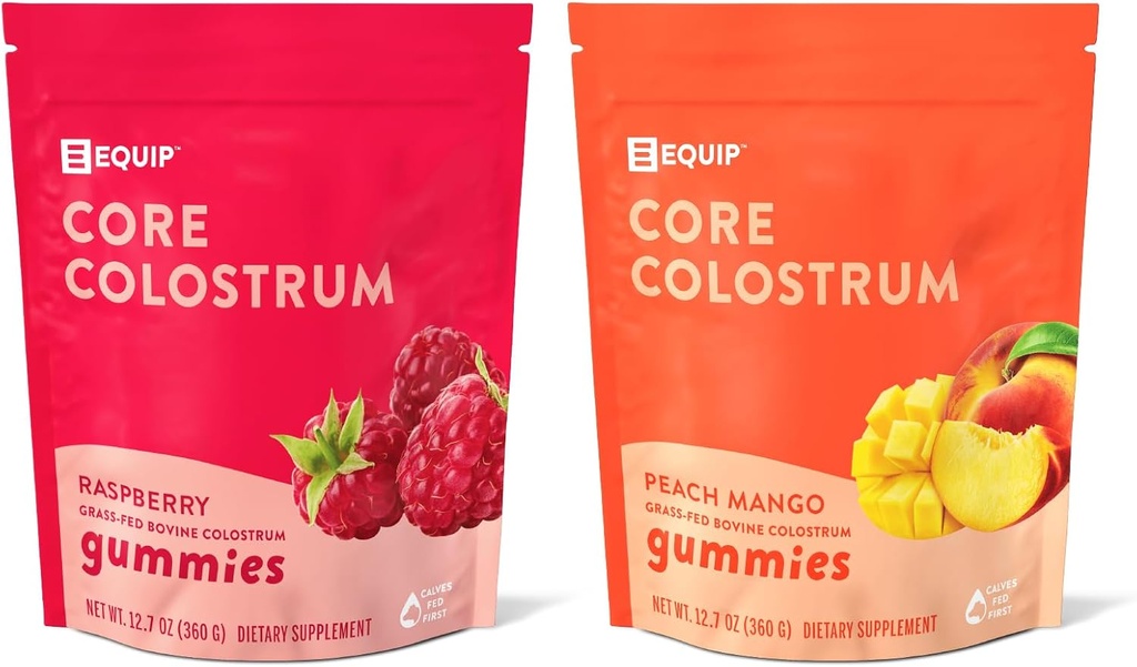 Equip Foods Core Colostrum Gummies - おいしくて便利 - 1g UltraPremium Grass Fed Colostrum Perサービング - Gut Health、免疫、髪と皮膚、Peach Mango&Raspberry