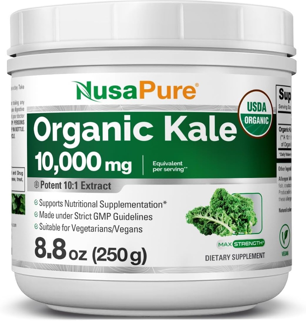 NusaPure Organic Kale Powder 10,000mg per Serving, 8.8 Ounce, Extract 10:1, Non-GMO