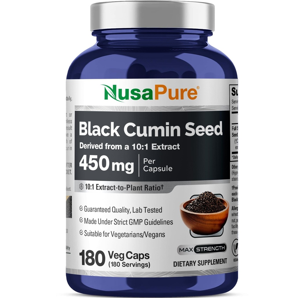 NusaPureフルスペクトラムブラックカミンシード10:1抽出物、4,500mg 180ベジギーパウダーキャップ非GMO、ビーガン非オリイ
