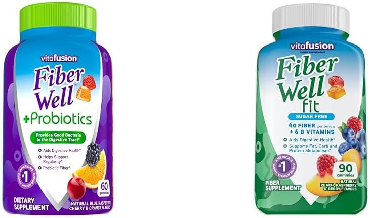 Vitafusion繊維の井戸+ Probiotics 60の計算および繊維の井戸適合90の計算のGummyのビタミンの束