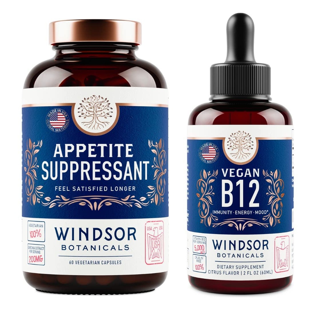 WINDSOR BOTANICALS重量損失とビーガンB12液体バンドルのための食欲抑制剤