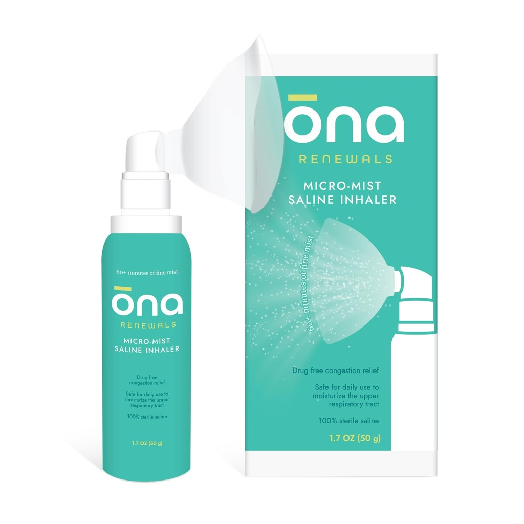 ONAは、サリンマイクロミスト鼻吸入器、成人の混雑緩和、風邪およびインフルエンザ、アレルギー、シヌス救済、無濃度、1.7ozをリニューアルしました。