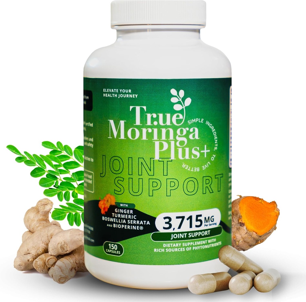 真のMoringa Plus+の共同サポート補足10:1のエキス  有機Moringa、ターメリックCurcumin、ジンジャー、Boswellia、BioPerineの20,000mg大人の余分強さの草の酸化防止剤(150のカプセル)