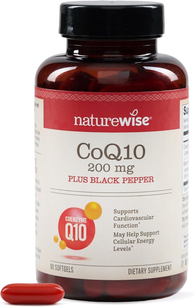 NatureWise CoQ10 200mg + ブラックペッパーSoftgels - 高吸収補酵素Q10 +ブラックペッパー - 心臓の健康のための抗酸化剤 + 細胞エネルギー - ビーガン、非GMO、グルテンフリー - 90カウント[90日の供給]