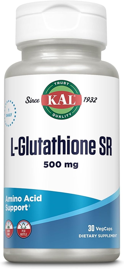 KAL L-Glutathione SR、減らされたグルタチオンの補足、高吸収の酸化防止の補足、実験室は、30のサービング、30のベジキャップを修飾しました