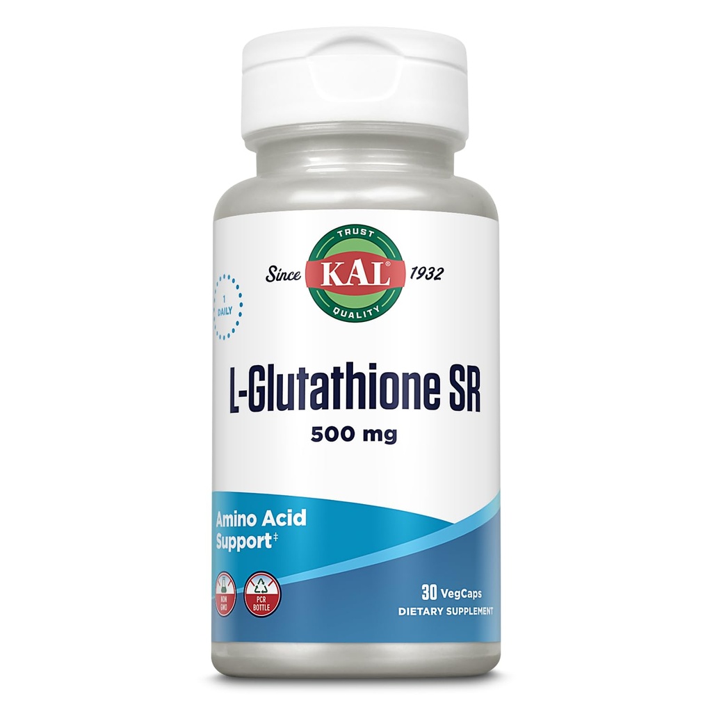KAL L-Glutathione SR、減らされたグルタチオンの補足、高吸収の酸化防止の補足、実験室は、30のサービング、30のベジキャップを修飾しました