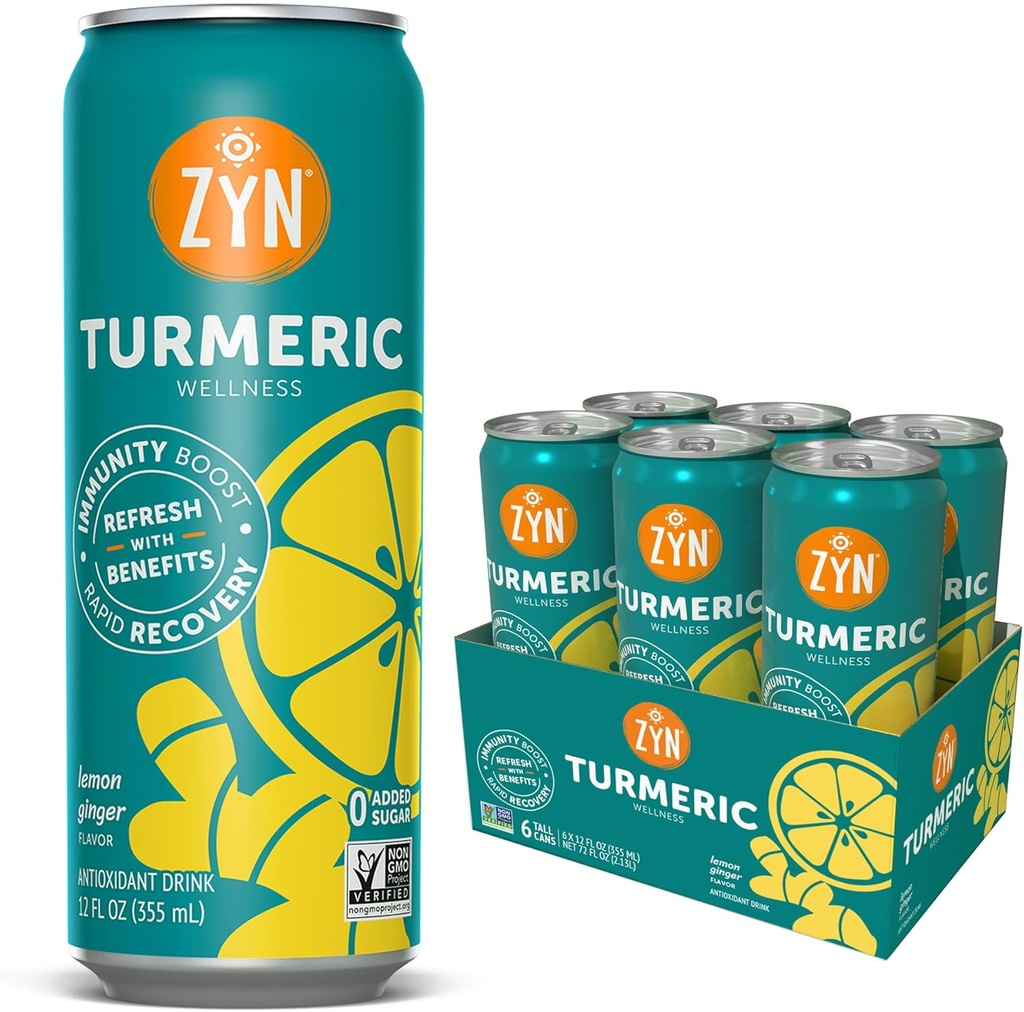 ZYNターメリックウェルネスドリンク(6パック)、レモンジンジャー風味のターメリッククルクミンドリンクブラックペッパー、追加砂糖、低炭水化物&低カロリードリンク、クリーン代替