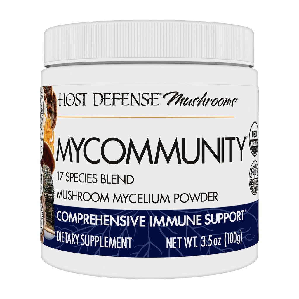 ホスト防衛 MyCommunity パウダー - 17 種 免疫サポートのためのキノコのサプリメント - ライオンズマネ、レイシ、チャガ、コルディセプ、トルコテール&その他 - 100g (66 サービング) *