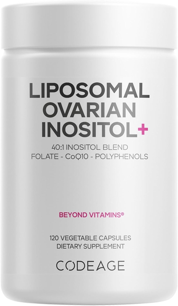 Codeage Liposomal Ovarian Inositol + サプリメント - Myo-Inositol & D-Chiro-Inositol 40:1ブレンド、5-MTHF、CoQ10、Pomegranate & Wild Blueberry、Liposomal Delivery、非GMO、グルテンフリー - 120カプセル