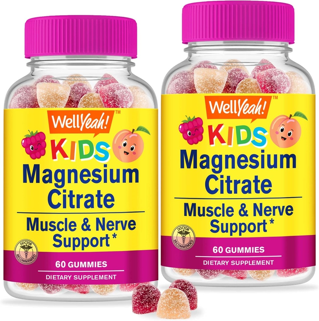 子供のためのWellYeahのマグネシウムのクエン酸塩のグミー(2パック) - 子供のためのChewableの応力救助の補足 - 自然なカルム、気分のサポート、非GMOのグルテンフリー-自然な源の味- 60のグミ