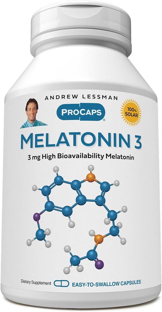 ANDREW LESSMAN Melatonin-3 mg - 240 Capsules - Physiologically Balanced Levels to Naturally Promote Restful Sleep. Regulates Daily Circadian Rhythm. Facilitates Sleep. No Morning Hangover