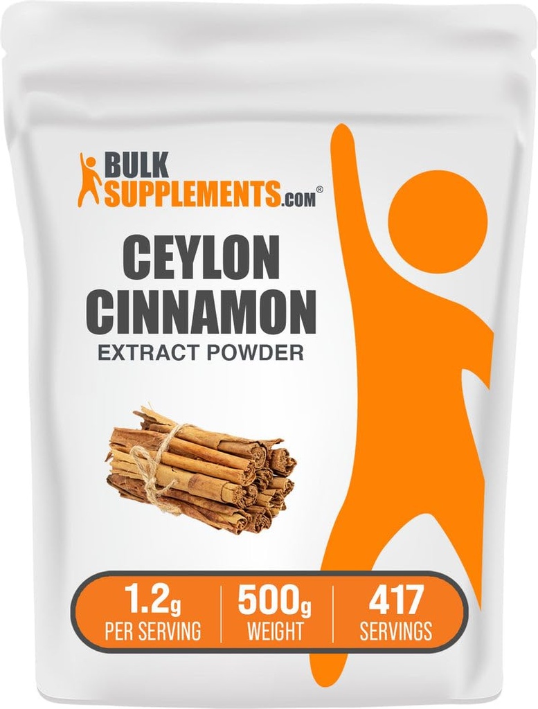 BulkSupplements.comシナモンバークエキスパウダー - セイロンシナモンサプリメント、ハーブサプリメント - ビーガン&グルテンフリー、給食ごとに1.2g、500g(1.1ポンド)(パッケージ1)