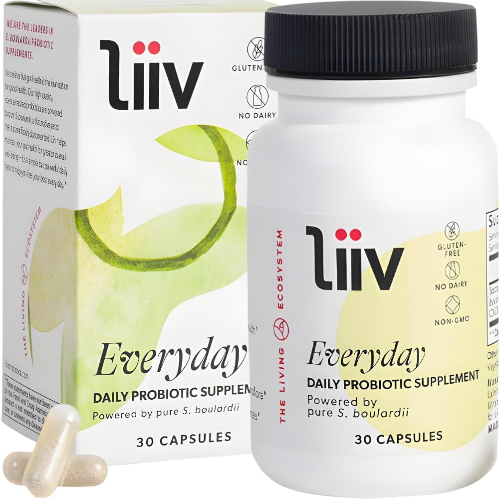 LiiV Premium 毎日、ダイジェスト&免疫サポートのためのプロバイオティック、女性&男性のための純粋なS.ボラディイ、5ビリオンCFU、健康なマイクロバイオムバランス - 30ベジタリアンカプセル