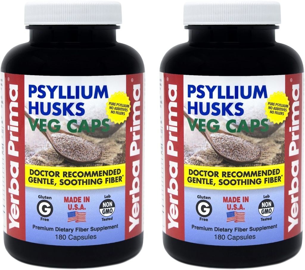 Yerbaプリマピシリウムハスクベジキャップ - 180カウント(2パック)(625mg) - ビーガン、非GMO、グルテンフリー、コロンクレンザー、ガット健康&レギュレーションのための毎日の繊維サプリメント