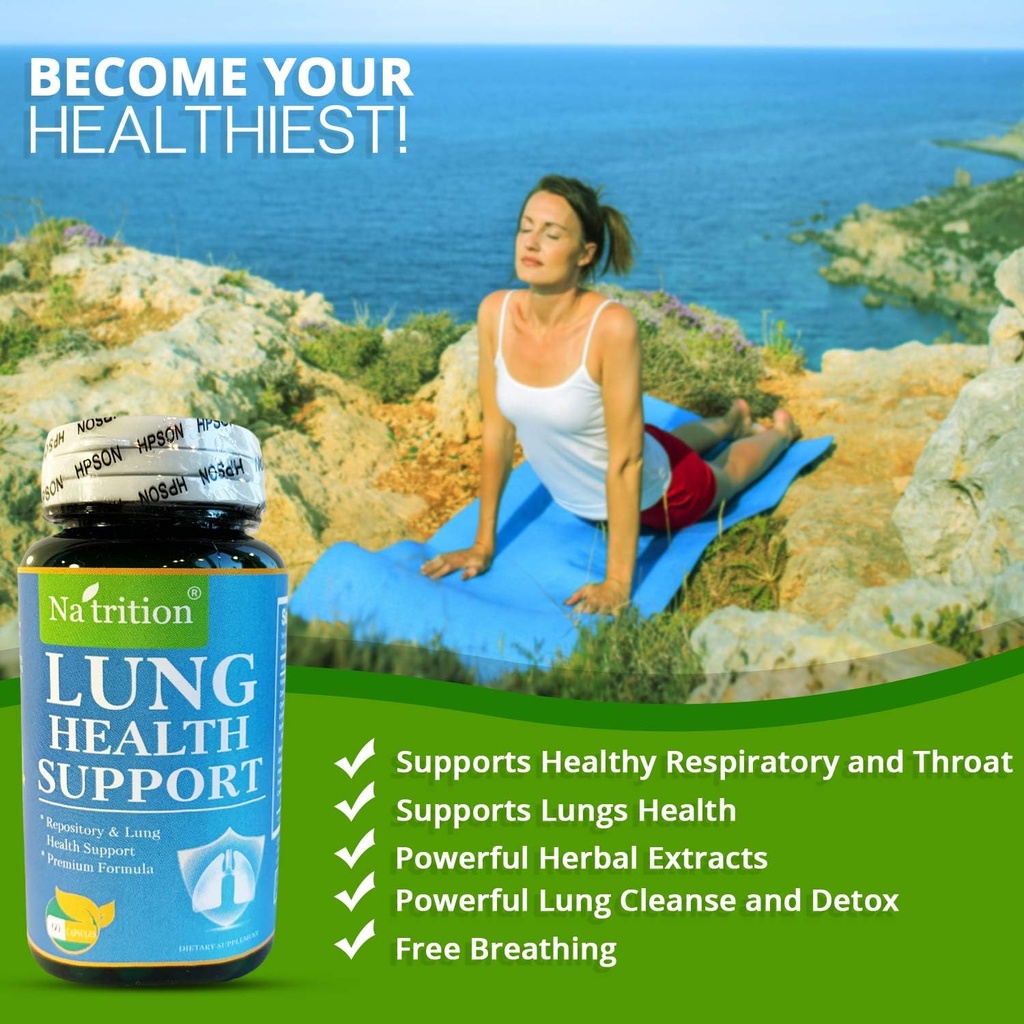 Na'trition NATRITION Lung Support Supplement – Lung Health Natural Supplement for Men and Women – Better Lungs Supplement with Vitamin C, Zinc, Quercetin and Ginger Powder – 60 Capsules