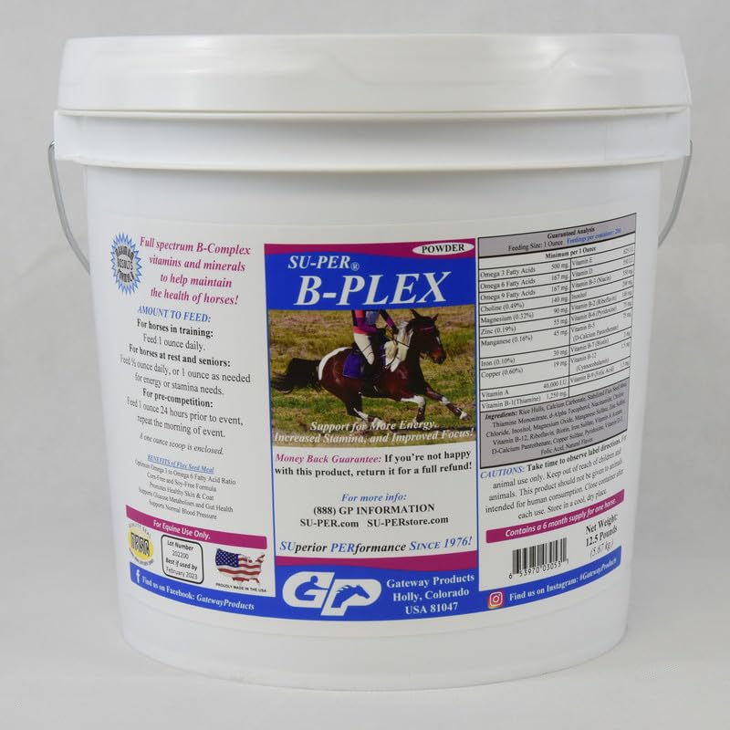 SU-PER B-Plex の粉の Equine のビタミン - 完全な B 複雑な馬のビタミンおよび鉱物の補足 - 健康なホオフ、赤血球、馬の Calming の粉- 12.5 ポンド、6 か月の供給(180 日)