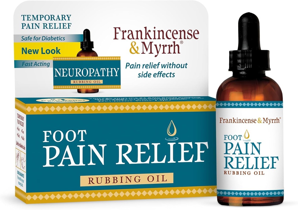 Frankincense & Myrrh Soothing Nerve Relief Rubbing Oil, Neuropathy Pain Relief for Hands & Feet - with Menthol and Frankincense Essential Oils, 2 Fl. Oz. Maximum Strength for Foot
