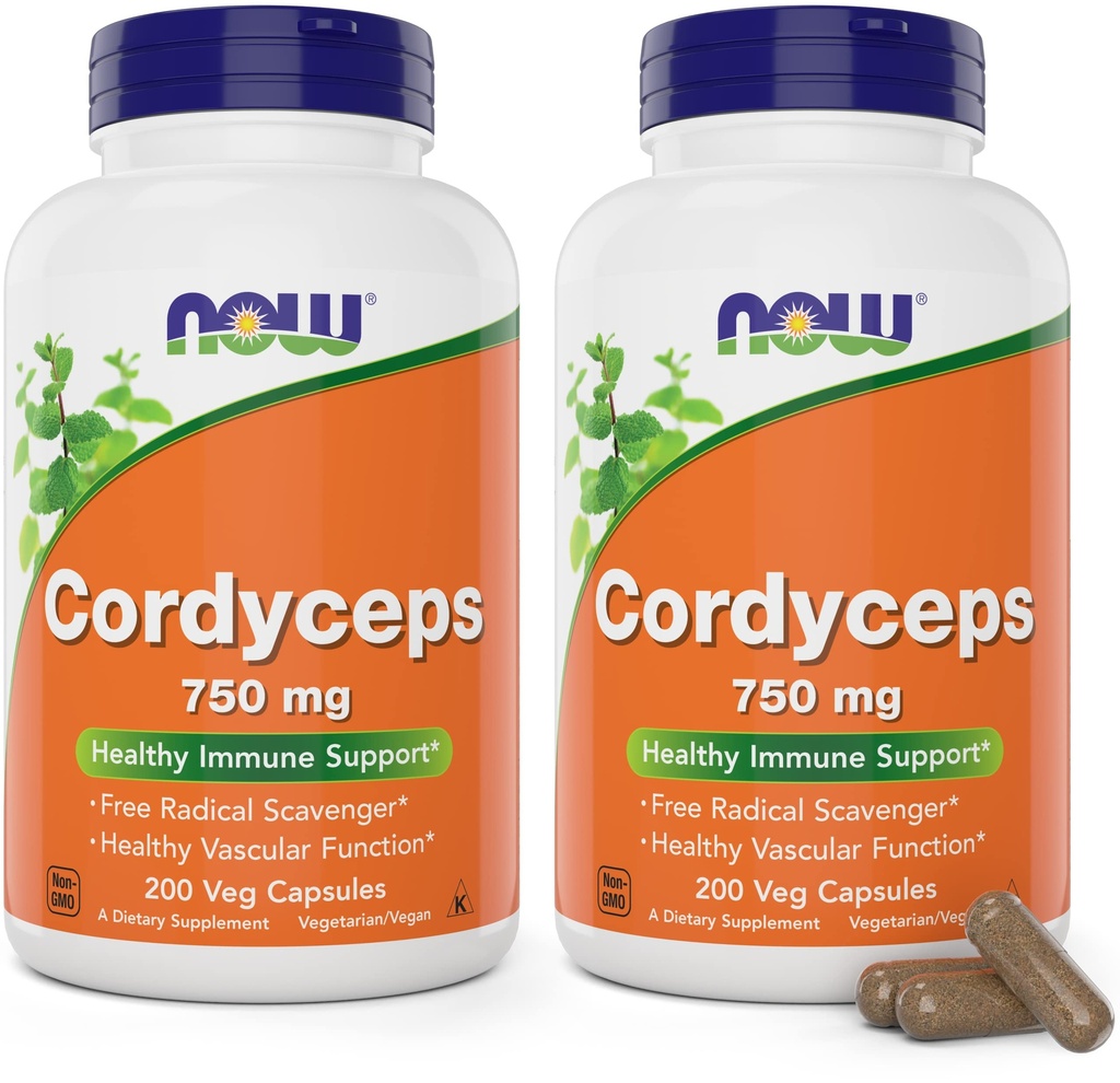 NOW食品コルディセプ750mg 200ベジキャップ - 無有機カプセルの有機コルディセプSinensisマイセリウムキノコ - ビーガン、非GMO