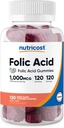 Nutricost Folic 酸(ビタミンB9) ベジタリアン グミ (120 グミ、1 mg Folic 酸) - 男性と女性のためのサプリメント