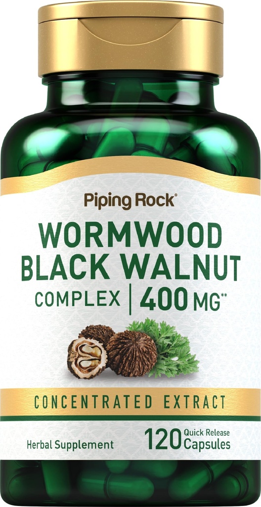 ピッピングロックワームウッドブラックウォールナットカプセル400mg | 120カウント | ハーブエキスコンプレックス | ノンGMO、グルテンフリーサプリメント
