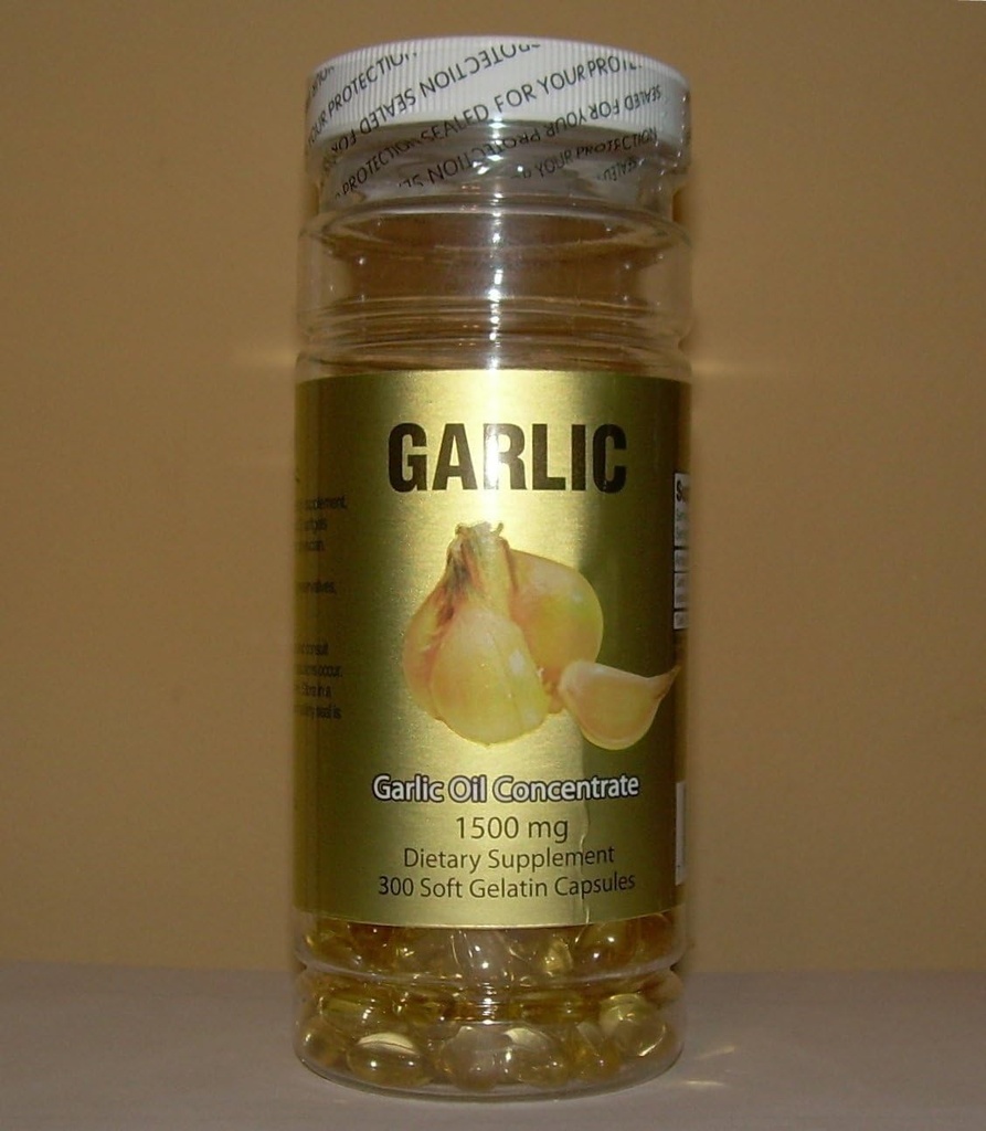 Garlic Oil Concentrate 1500 MG, Cholesterol Free, 300 Soft Gelatin Capsules