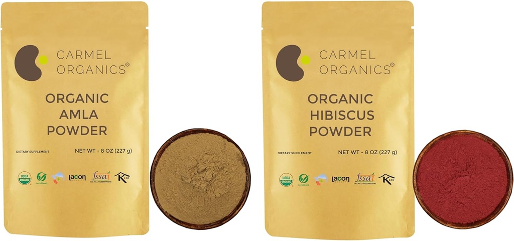 オーガニックアムラフルーツパウダー&ハイビスカス ペット パウダー(それぞれ8オンス)|認定オーガニック|非GMO|無添加保存料
