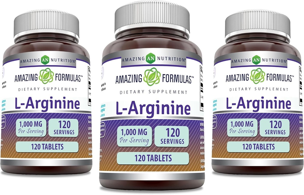 アメージングフォーミュラ L-アルギニンサプリメント | サービングごとの1000 Mg | 錠 | 女性&男性のためのアミノ酸サプリメント | 非GMO | グルテンフリー | アメリカ製 (120 カウント | 3 パック)