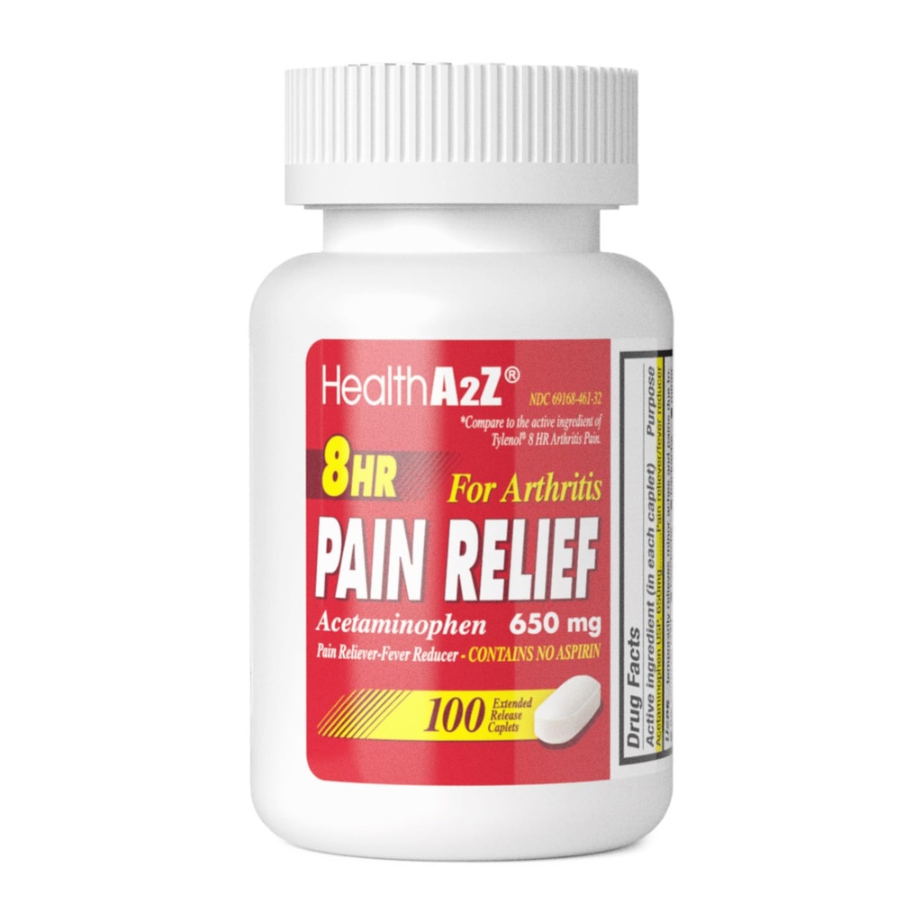 HealthA2Z® 痛みの軽減の延長解放 | アセトアミノフェン 650mg | 8時間 | 関節炎の痛み | 痛みの軽減 - フィーバーの減力剤 | アスピリンを含まない (100 カウント)