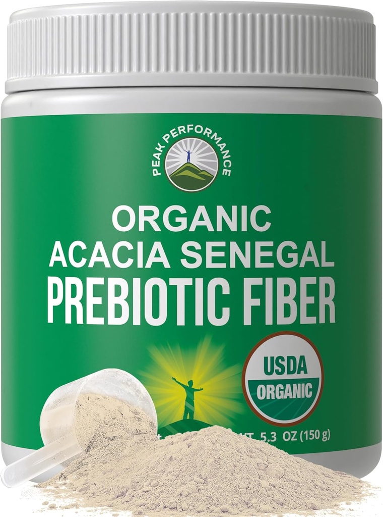 Organic Acacia Senegal Prebiotic Fiber Powder. Unflavored USDA Organic Plant Based Soluble Vegan Prebiotics Gut Health Supplement With Digestive Enzymes. HSA + FSA Eligible Vitamins Only List Approved