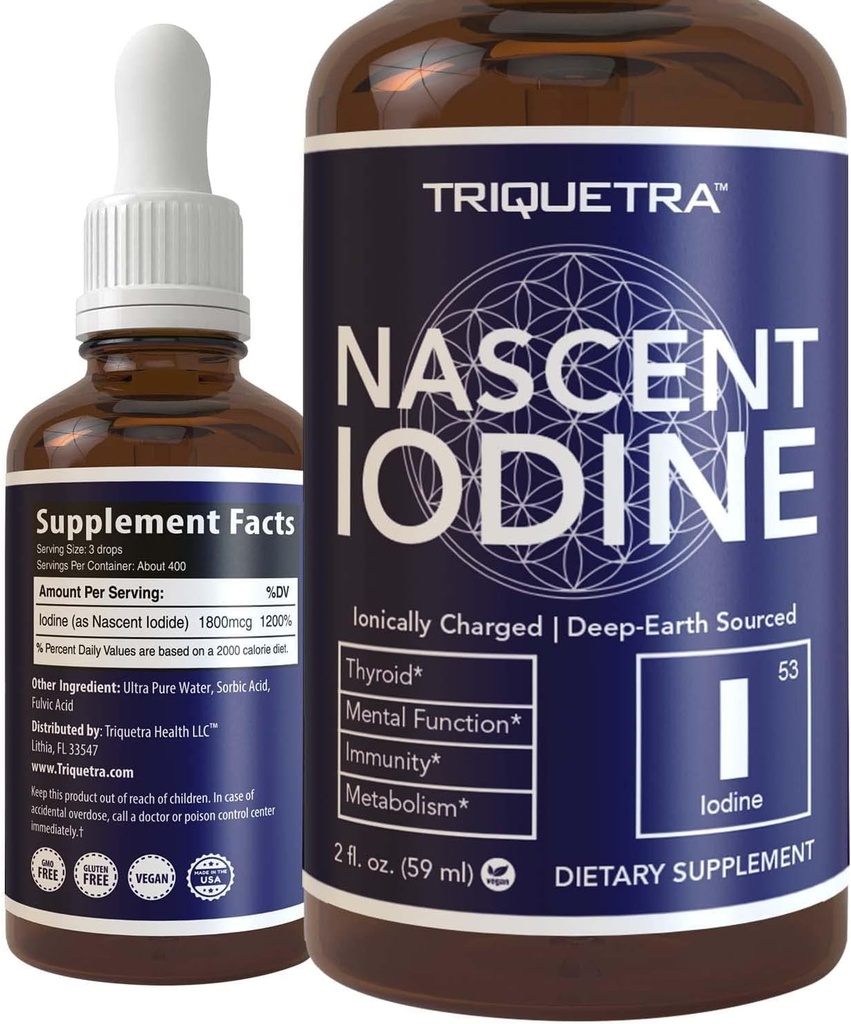 ナスセントヨウ素サプリメント 400 サービング, ガラスボトル, ビーガン, 1800 mcg - 600 mcg /ドロップ - 純粋に, 明確な色 - 甲状腺の健康をサポート, エネルギー, 免疫 & 代謝 (2 oz.)