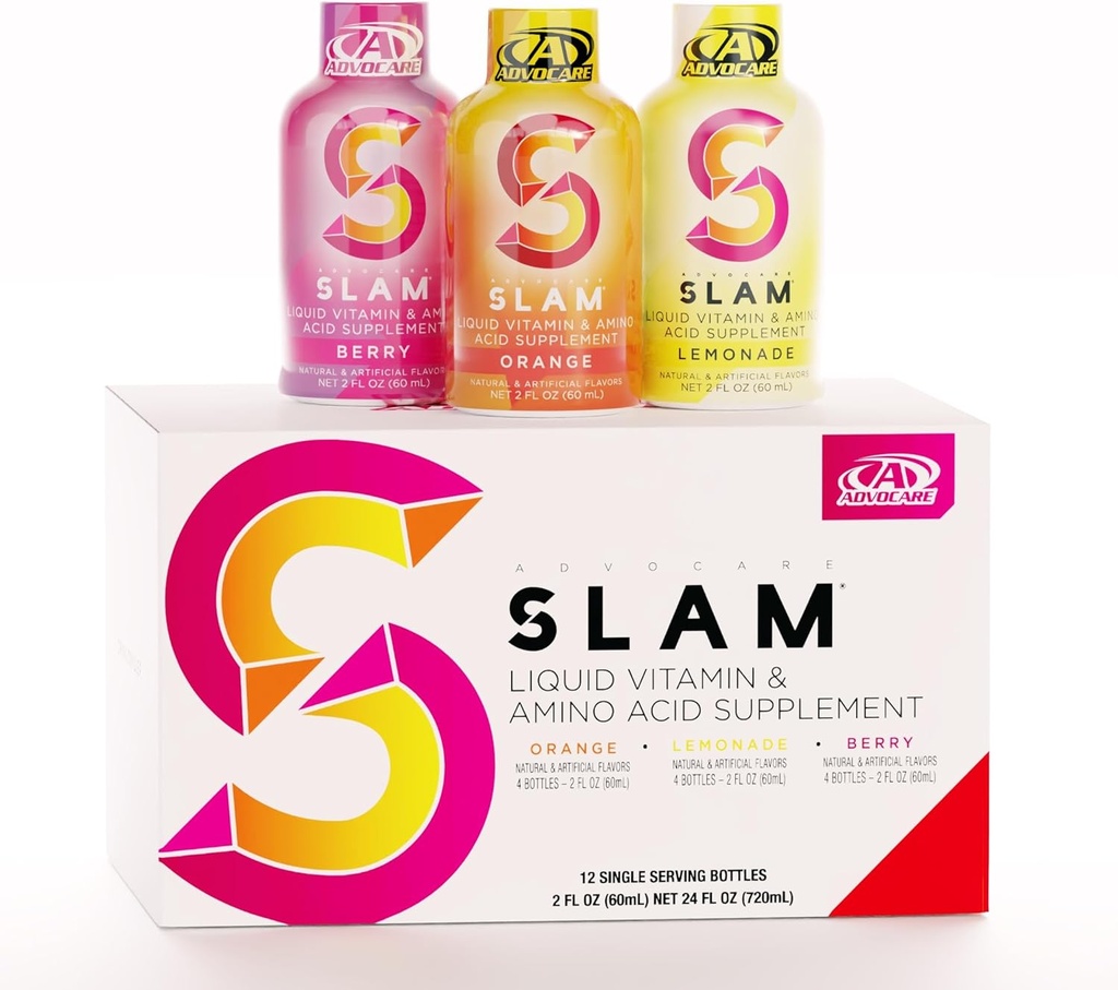 AdvoCare のスラムのバラエティ パック-液体のビタミン及びアミノ酸の補足-ビタミン B-12、B-6、葉酸及び多く-オレンジ、ベリー及びLemonade - 12 のびんが含まれています