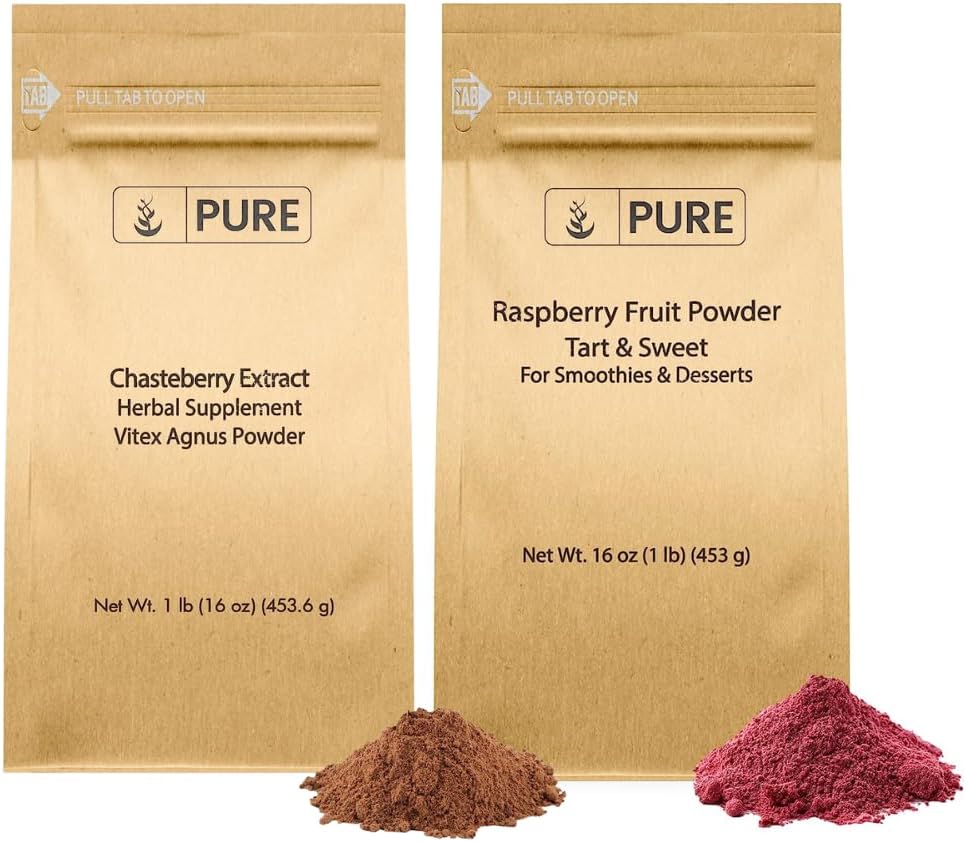 PURE ORIGINAL INGREDIENTS Chasteberry Extractとラズベリーフルーツパウダーバンドル、1ポンドそれぞれ、グルテンフリー、非GMO