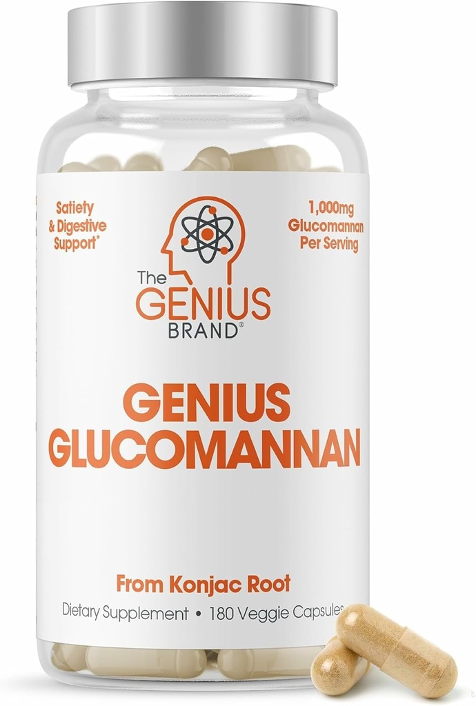 GeniusブランドGenius Glucomannan - 消化の健康のためのグルコマンナンカプセル, エネルギー & 満足のサポート - 胃の快適のための天然繊維 - 非GMO&ビーガン - 180 Veggieカプセル
