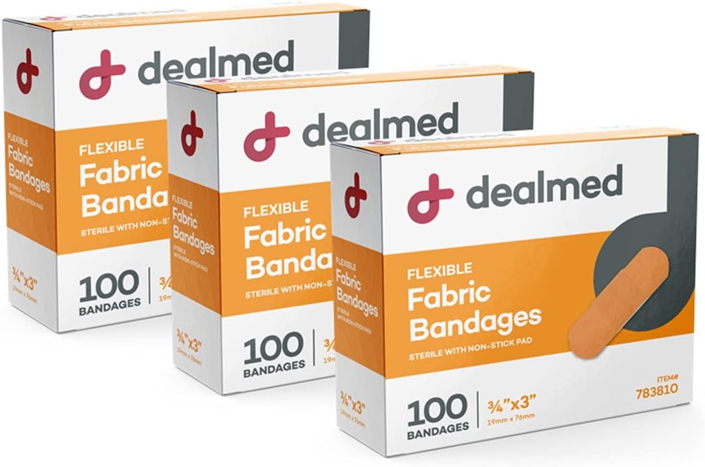 Dealmedの生地の適用範囲が広い付着力の包帯–非Stickのパッド、乳液の自由な、ファースト・エイドのキット、3" x 3/4"のための傷の心配との100の計算(3のパック)包帯