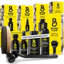 The Beard Club Advanced Beard Growth Kit - Derma Roller, Growth Oil, Vitamins and Vitamin Spray, Shampoo and Boar Bristle Brush - Gift Set - Cedar