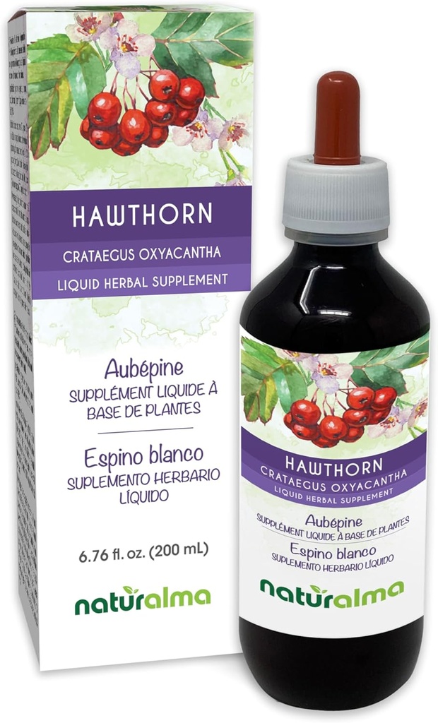ナチュラルマ・ホーソーン(Crataegus oxyacantha) 葉と花のアルコールフリーのチンキ - 6.76 fl oz 液体抽出物をドロップ - ハーブサプリメント - ビーガン