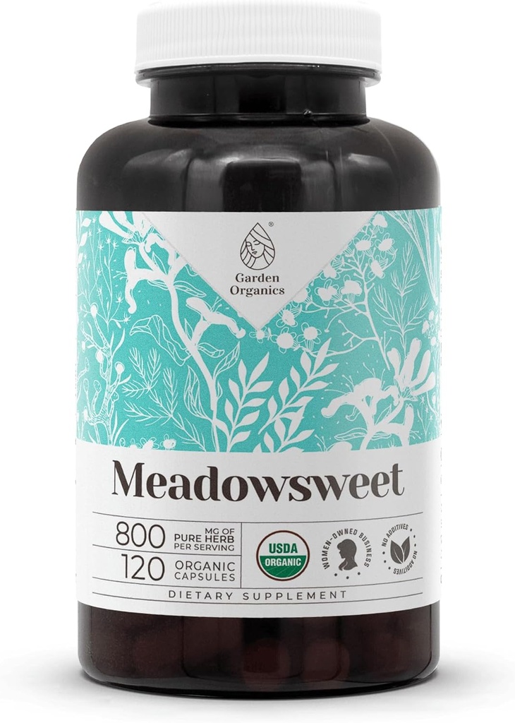 Meadowsweet 120カプセル | 高機能カプセル、ハーブ栄養補助食品 | 野菜カプセルとUSDA Organic Meadowsweet(Filipendula ulmaria) 乾燥ハーブ(120カプセル)