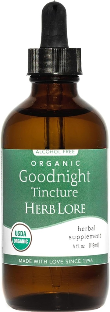 Herb Lore オーガニック グッドナイト チンチャー - ワレリアン ルート&パッション フラワー エキス 大人&子供用 - Melatonin 無料のハーブ 睡眠 サプリメント - 4 fl oz