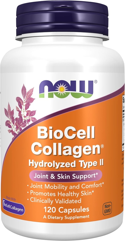NOW Foods Supplements, BioCell Collagen® Hydrolyzed Type II, Clinically Validated, 120 Veg Capsules
