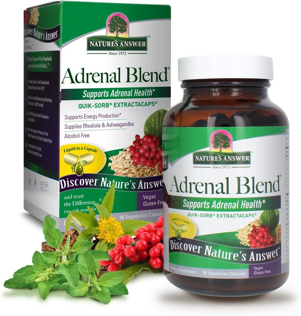 Nature's Answer Extracaps Adrenal Blend Stress Away ベジタリアン 90 カプセル ビーガン ベジタリアン ハーブ コンビネーション サプリメント いいえ ハーム