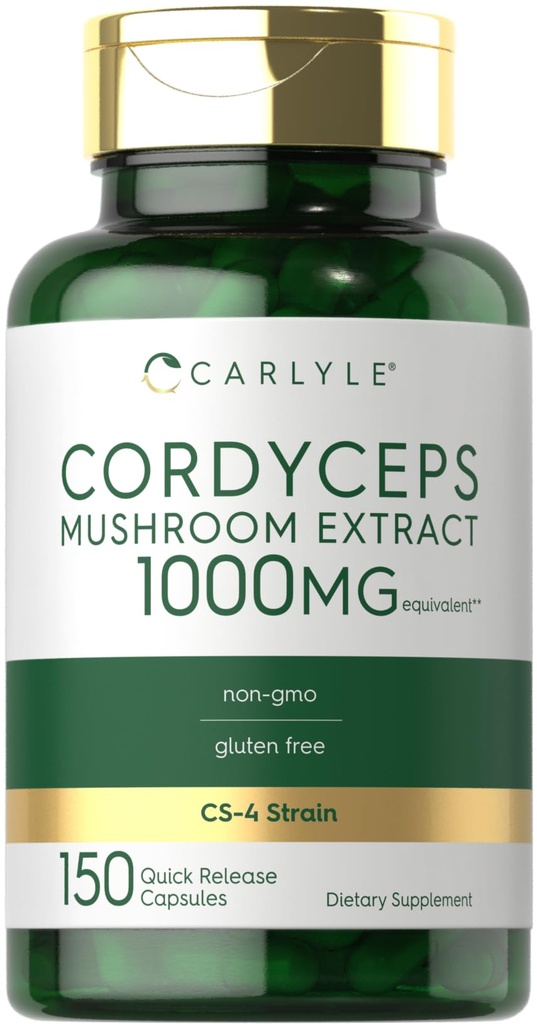 カルリール・コルディプス キノコカプセル 1000mg | 150 カウント | CS-4 ひずみ茸エキス | 非GMO・グルテンフリー