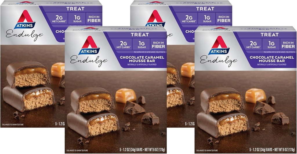 AtkinsのEndulgeのチョコレートCaramelのムース棒、デザートのお気に入り、1g砂糖、繊維の高い5の計算(パッケージ4)
