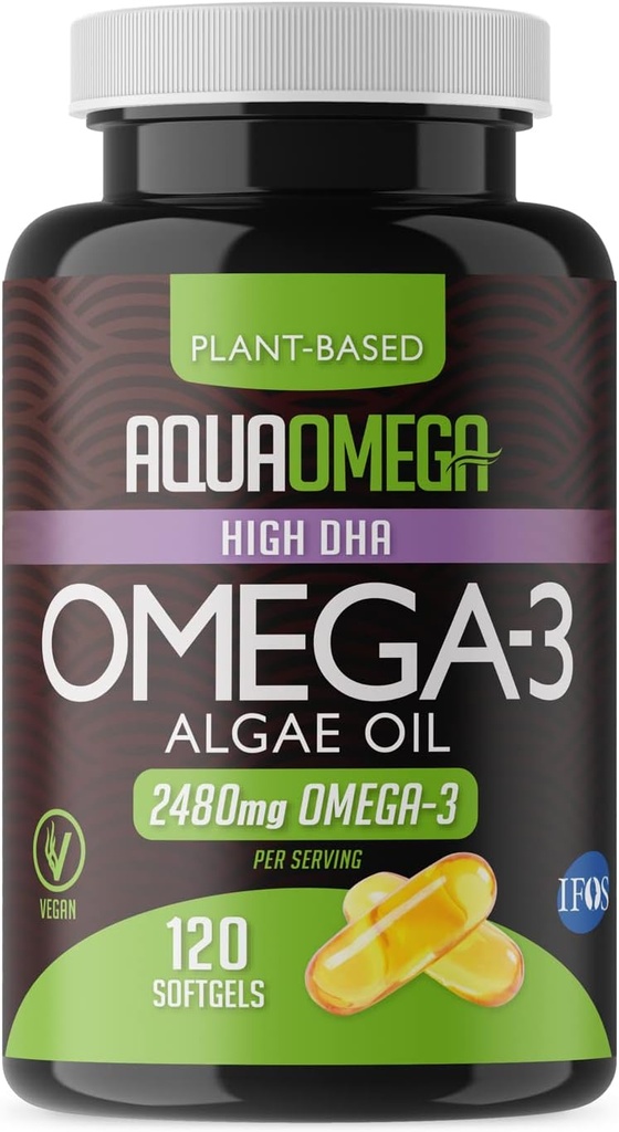Ultimate Strength Plant Based Omega 3 Supplement, Vegan Omega 3 Supplement, Organic Omega3 Fatty Acids EPA & DHA Supplements from Cold Pressed Algae Oil, Omega3 Algae Based Supplements, 120 Softgels
