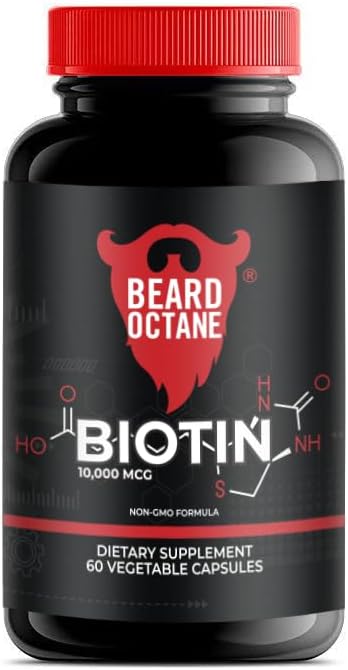 ベアードオクタンビオチン - ビオチン10,000mcg - 60日の供給 - 健康、強力、より速く、厚いベアード成長ビタミンサプリメント - 米国製